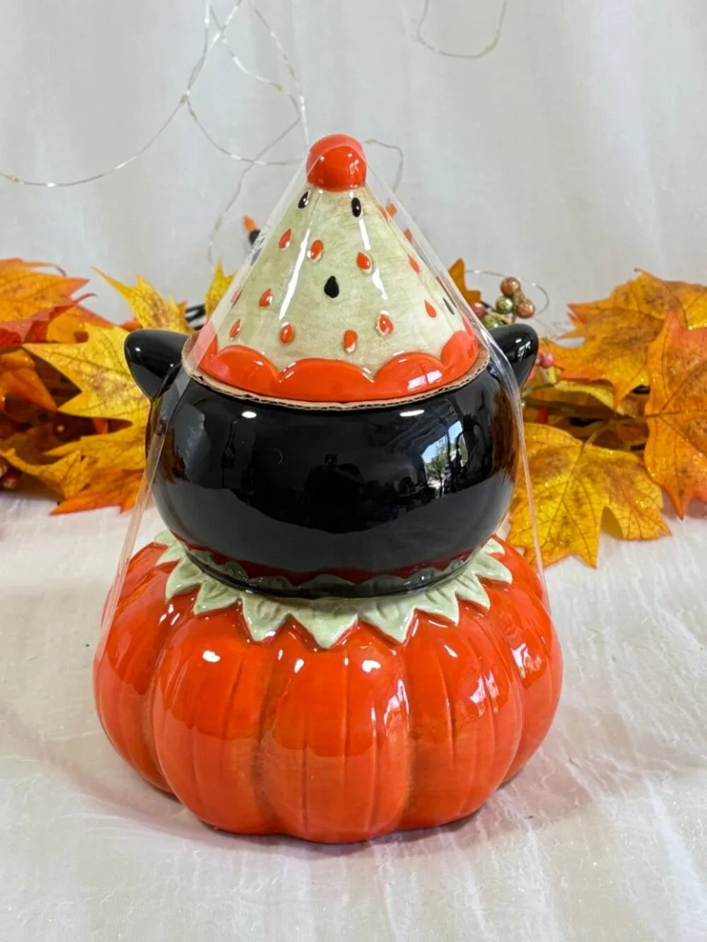 Whimsical Johanna Parker Halloween Cat Pumpkin 9” Cookie Jar 2026 Transpac New